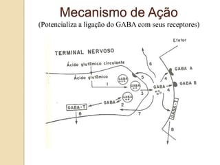 Mecanismo de Ação
(Potencializa a ligação do GABA com seus receptores)
 