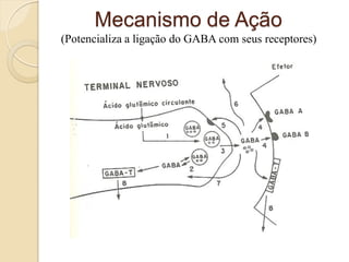 Mecanismo de Ação
(Potencializa a ligação do GABA com seus receptores)
 
