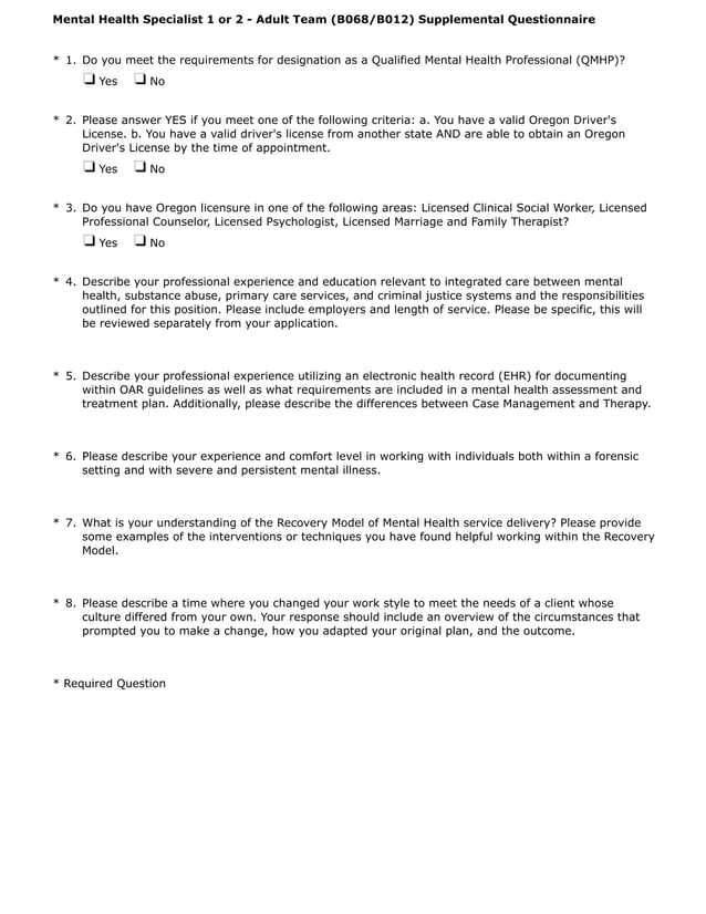 Mental Health Specialist Job Description
