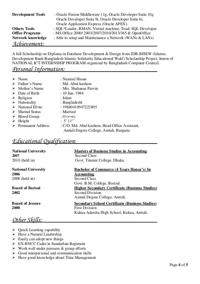 oracle developer sample resumes
