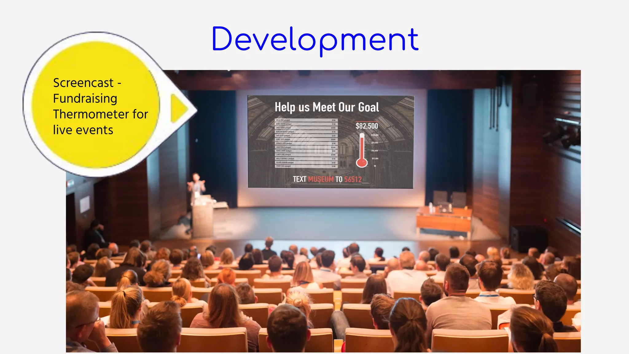 Development
Screencast -
Fundraising
Thermometer for
live events
 