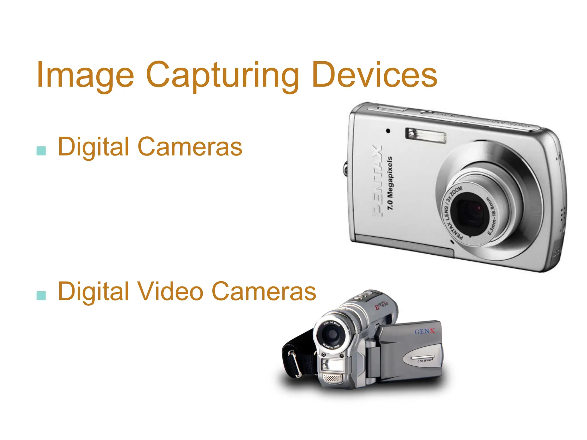 Image Capturing Devices
■ Digital Cameras
■ Digital Video Cameras
 
