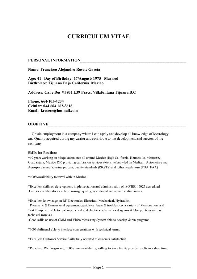 Cv Francisco Rosete Quality Metrology Manager 01 Sep 2016 English