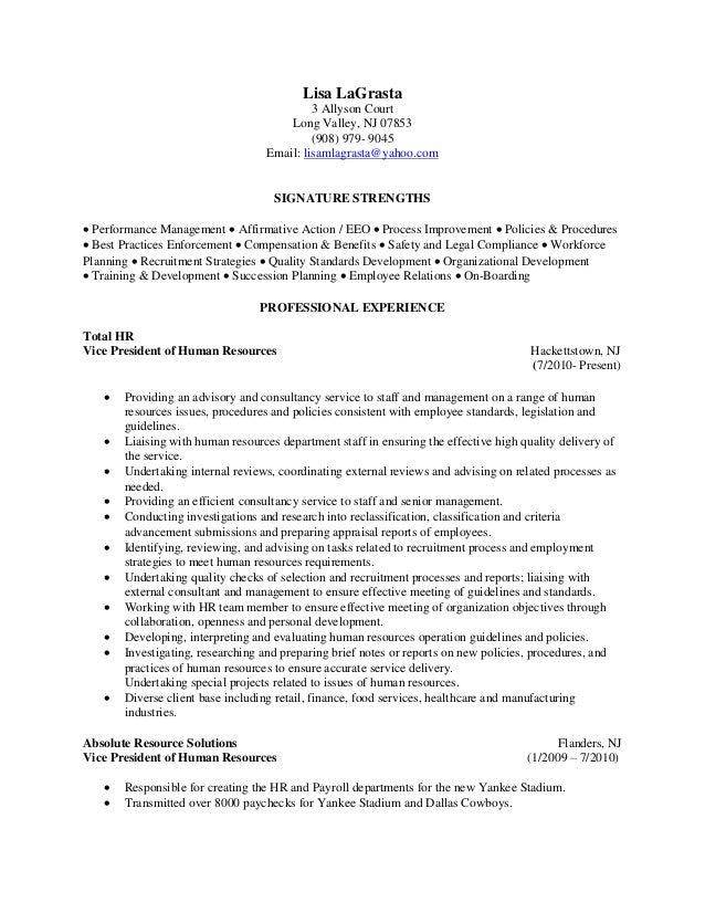 lisa lagrasta resume 2 vice president of human resources resume