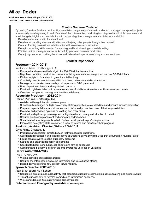 creative filmmaker resume