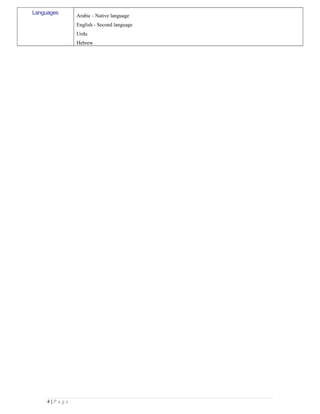 Languages
Arabic - Native language
English - Second language
Urdu
Hebrew
4 | P a g e
 