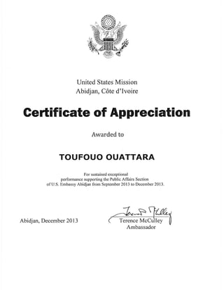 Certificate of Appreciation - US EMBASSY - LinkedIn