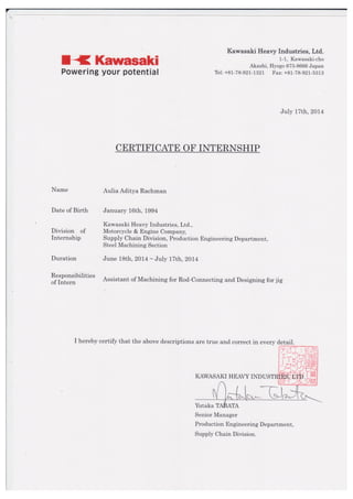 Certificate Kawasaki