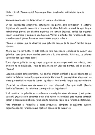 ¡Hola chicos! ¿Cómo están? Espero que bien, les dejo las actividades de esta
semana:
Vamos a continuar con la Nutrición en...