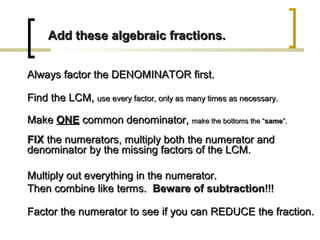 Solve Rational Equations Using Lcd 31 algebraic fractions (1) | PPT