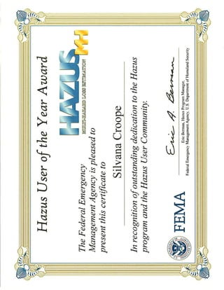 Certificate of Hazus User of the Year