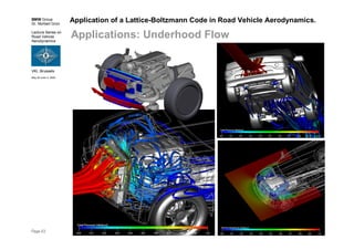 BMW Group
Dr. Norbert Grün
Lecture Series on
Road Vehicle
Aerodynamics
VKI, Brussels
May 30-June 3, 2005
Page 43
Application of a Lattice-Boltzmann Code in Road Vehicle Aerodynamics.
Applications: Underhood Flow
 