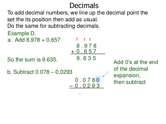 31 decimals, addition and subtraction of decimals
