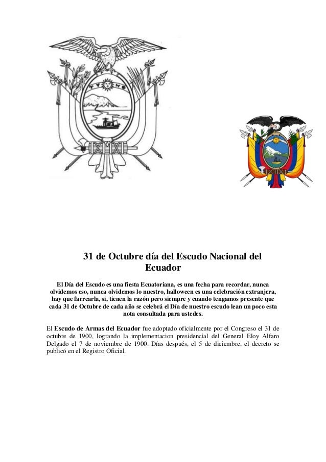 31 De Octubre Dia Del Escudo Nacional Del Ecuador