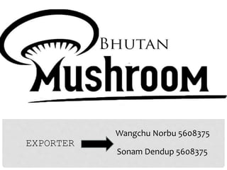Wangchu Norbu 5608375
Sonam Dendup 5608375
EXPORTER
 
