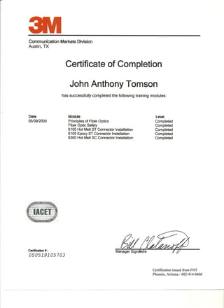 3M Certificate of Completion 5 09 05