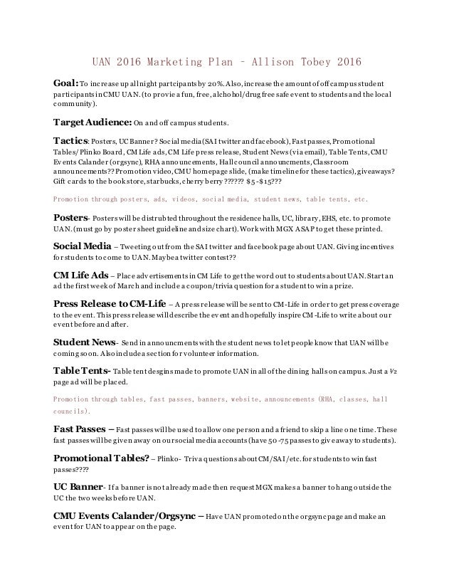 Uan 16 Marketing Plan 2 Uan 16 Marketing Plan 2