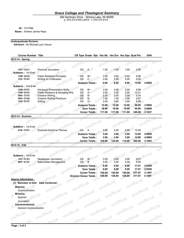college transcript PDF