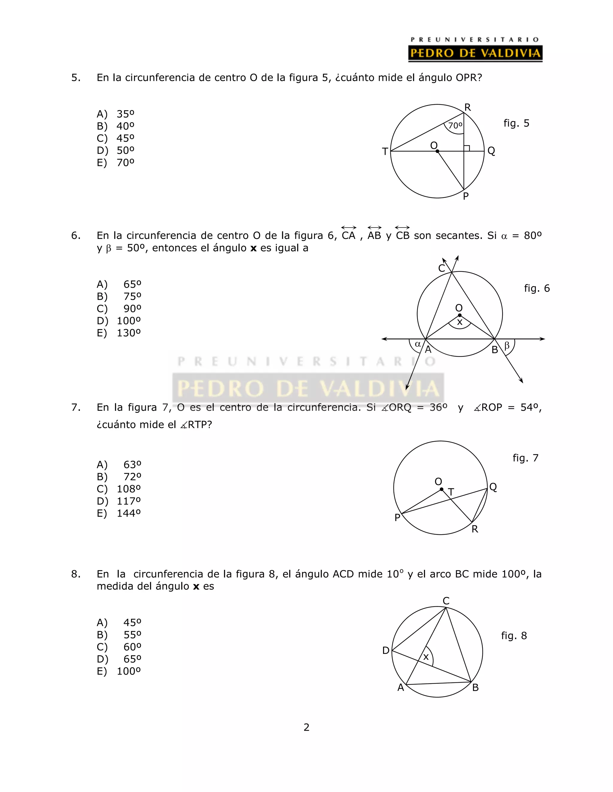 31 ejercicios de ángulos en la circunferencia y teoremas | PDF