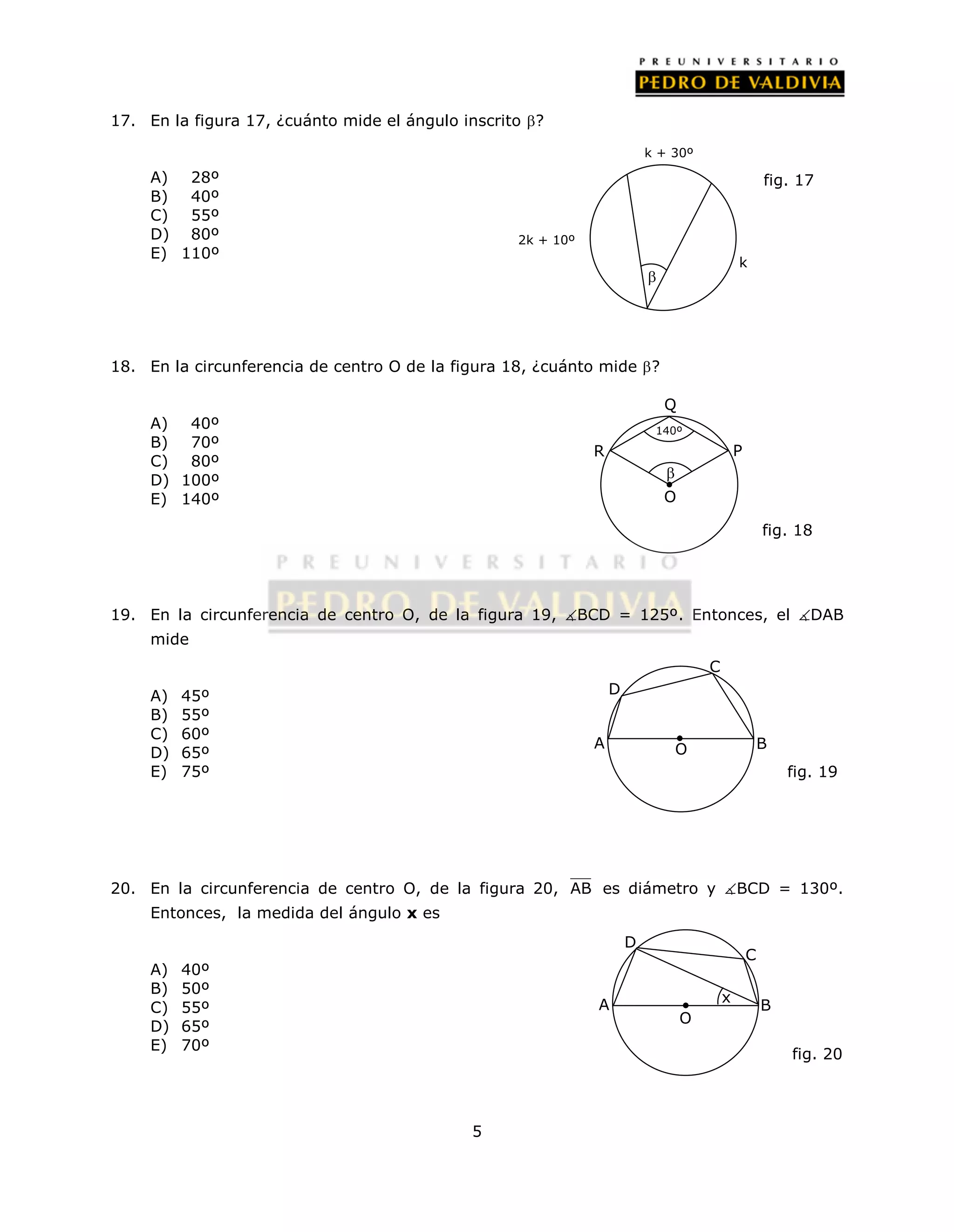 31 ejercicios de ángulos en la circunferencia y teoremas | PDF