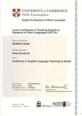 CELTA TEFL certificate