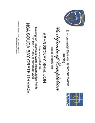 Certificate - Enviromental Division of Hazardous Waste