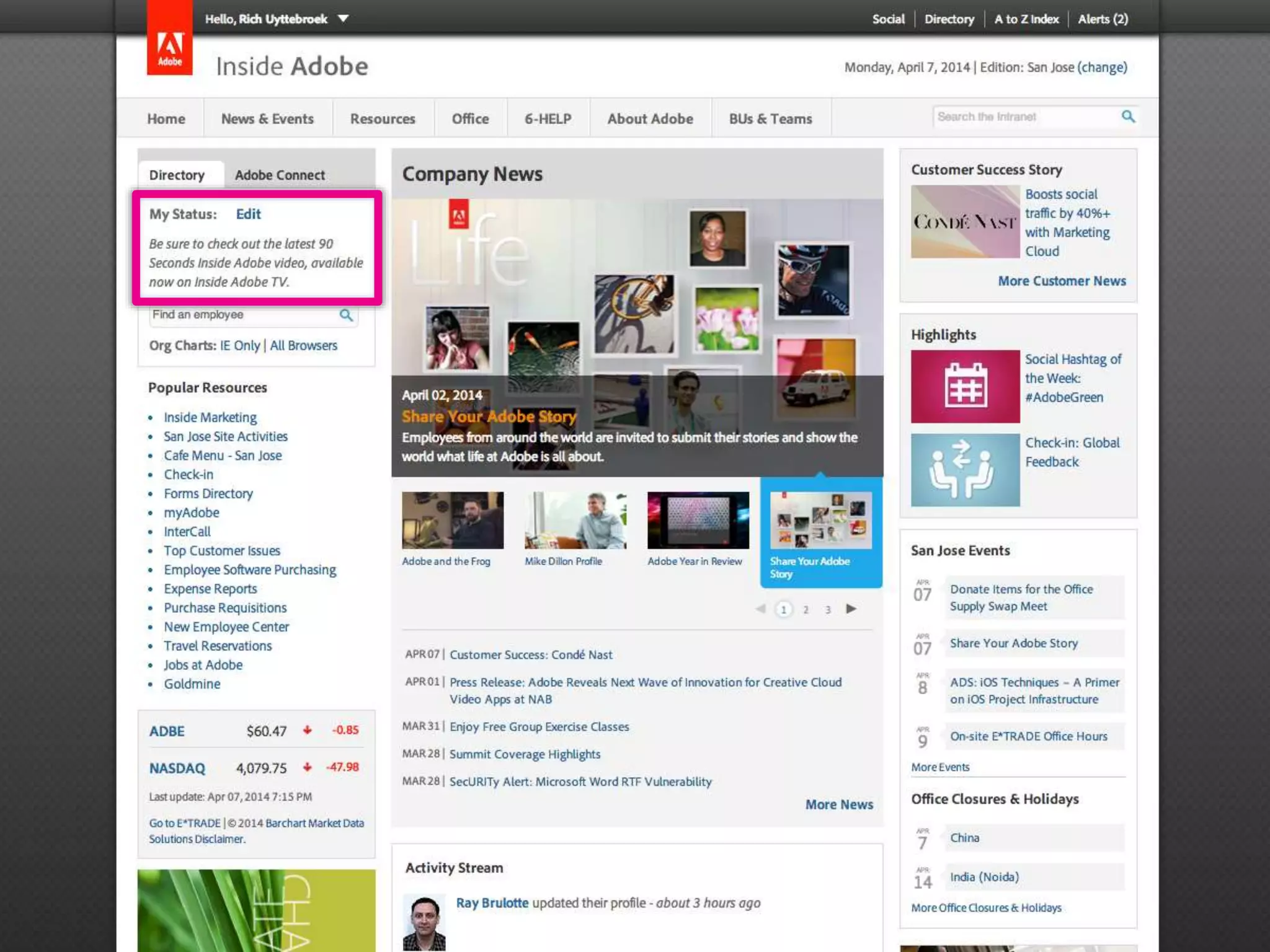 Twitter: @DWG
www.digitalworkplacegroup.com
Adobe –
Status update box
 