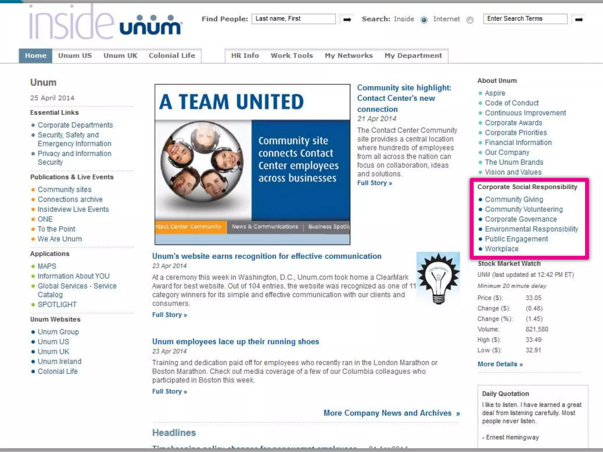 Twitter: @DWG
www.digitalworkplacegroup.com
UNUM –
Corporate social responsibility (CSR) info
 