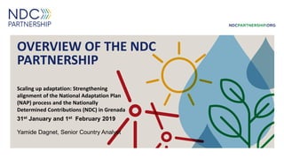 OVERVIEW OF THE NDC
PARTNERSHIP
Scaling up adaptation: Strengthening
alignment of the National Adaptation Plan
(NAP) process and the Nationally
Determined Contributions (NDC) in Grenada
31st January and 1st February 2019
Yamide Dagnet, Senior Country Analyst
 