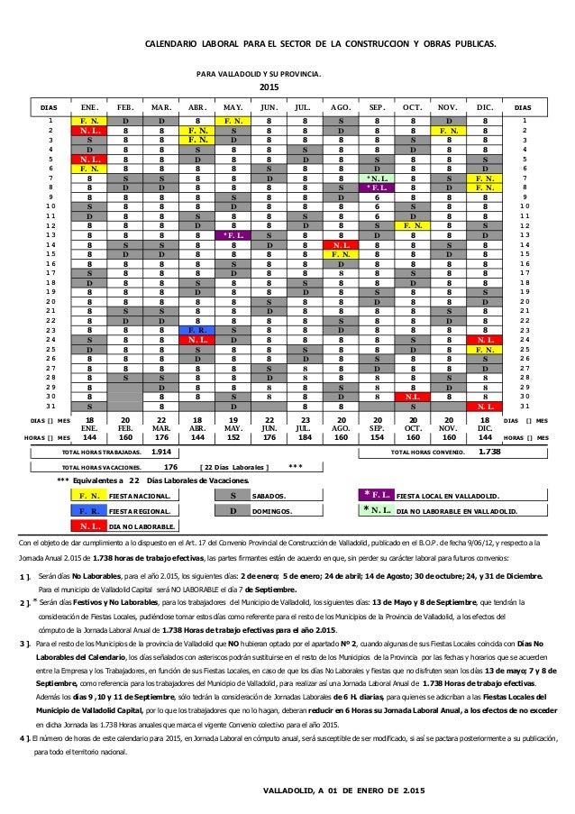 Calendario Laboral Construccion 2015 Valladolid calendario laboral construccion leon