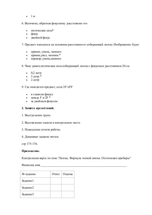 Urok Fiziki Linzy Formula Tonkoj Linzy Opticheskie Pribory