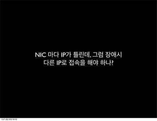 NIC 마다 IP가 틀린데, 그럼 장애시
다른 IP로 접속을 해야 하나?
13년 4월 23일 화요일
 