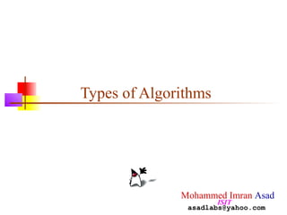 Types of Algorithms
Mohammed Imran Asad
ISIT
asadlabs@yahoo.com
 