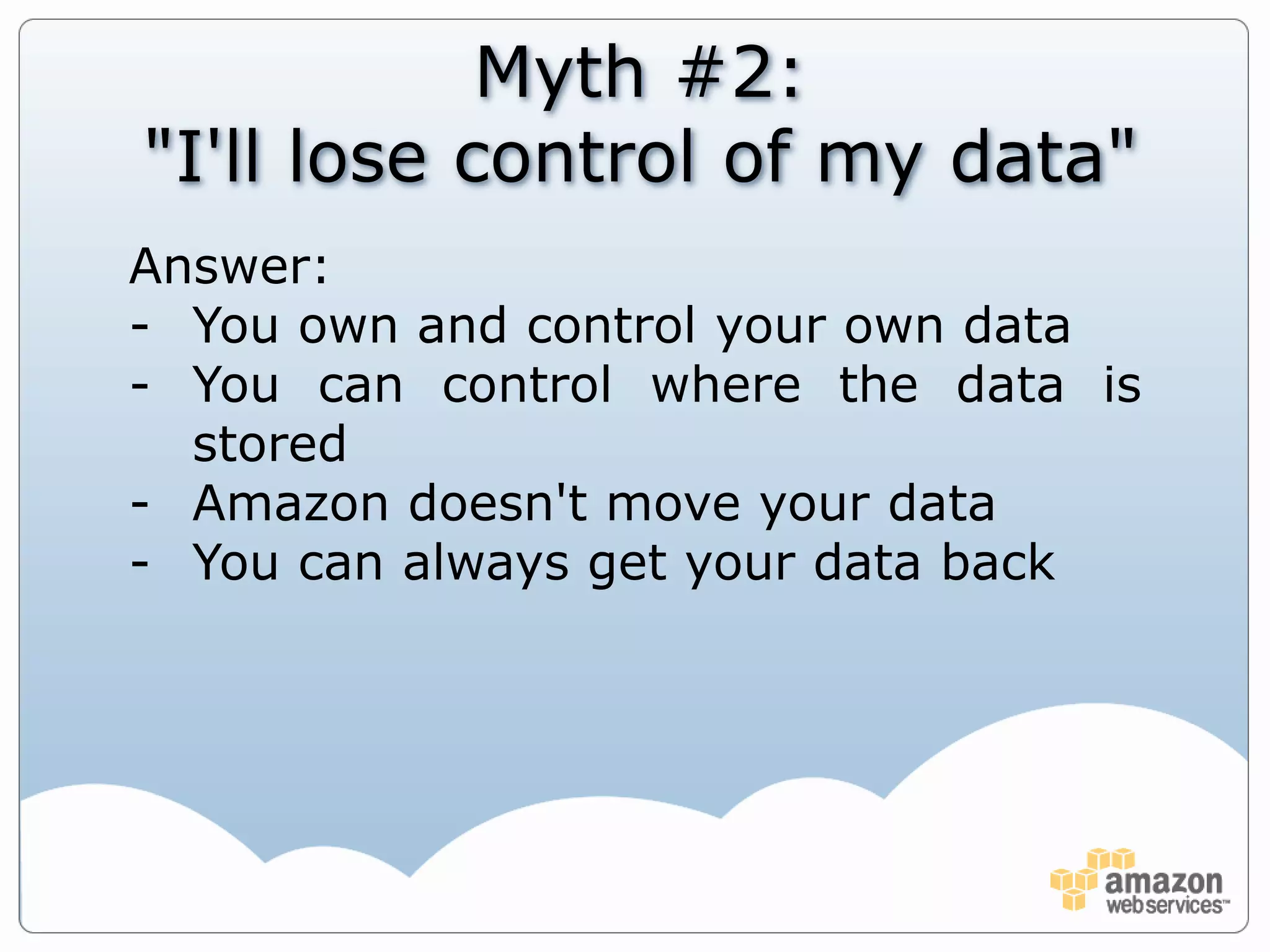 AWS Pace of Innovation(as of Q4 2010)» Amazon Simple Notification Service» RDS Multi-Availability Zone Support» S3 Reduced Redundancy Storage » New Locations and Features for            CloudFront» S3 Bucket Policies» Cluster Instances for EC2» EC2 Reserved Instances» New SimpleDB Features» IBM on EC2» Windows Server 2008 on EC2» Amazon RDS» Amazon Virtual Private Cloud» Amazon Elastic MapReduce» EBS Shared Snapshots» Monitoring, Auto Scaling &    Elastic Load Balancing for EC2» AWS Import/Export» Premium Support» Amazon CloudFront» EC2 Elastic IP addresses    & Availability Zones» Windows Server, MySQL,    Oracle, & JBoss on EC2» Lower Data Transfer Costs» Amazon EC2» Amazon S3» Developer Portal &       Forums   » Amazon Linux AMI» Oracle on EC2» New EC2 Features» SUSE Linux on EC2200520102006200720082009» Micro Instances» Lower Pricing for EC2    High Mem Instances   » Identity & Access Management » AWS Services in N. California» AWS Multi-Factor Authentication» AWS Management Console » AWS Economics Center» AWS in Education» AWS Security Center» SAS70 Type II Audit» More services  in EU» Lower EC2 Pricing» Lower S3 Pricing» Lower pricing for    Outbound Data Transfer» AWS Solution Provider Program» Amazon SimpleDB» Amazon Flexible Payments Service» S3 in Europe» EC2 new instance types» AWS Start-Up Challenge» AWS Services in Singapore» RDS Reserved Database Instances» RDS Read Replicas & Lower Pricing» Lower Outbound Transfer Pricing» Data Transfer Usage Tiers» Consolidated Billing for AWS» Amazon S3 Versioning Feature» EC2 High Memory Instances» Public Data Sets» Elastic Block Store» EC2 SLA» EC2 in EU» S3 Tiered Pricing» Amazon SQS» Amazon Mechanical Turk