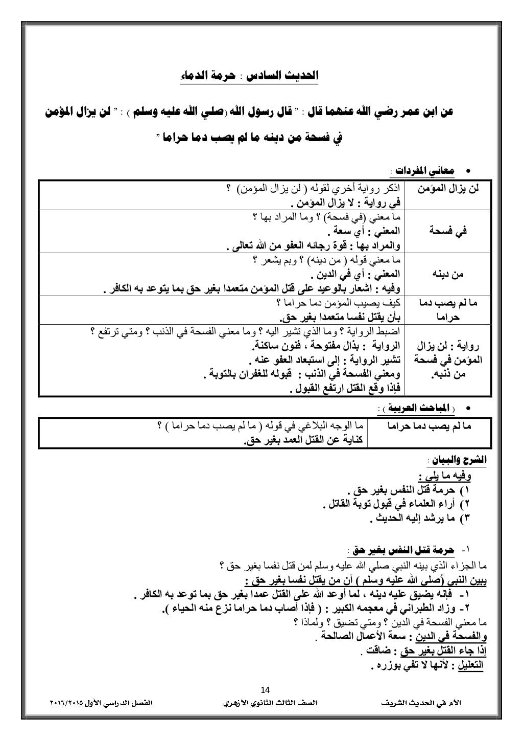 04
احلديثالسادس:الدماء حرمة
قال عنهما اهلل رضي عمر ابن عن" :اهلل رسول قال(صوسلم عليه اه...
