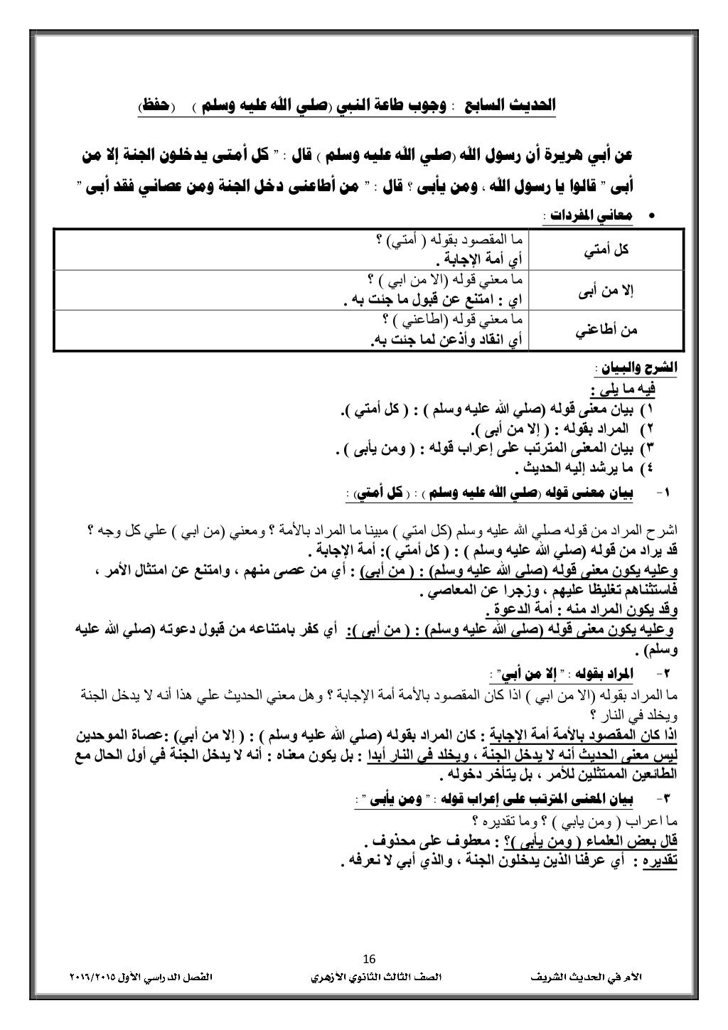 06
احلديثالسابع:الني طاعة وجوب(صوسلم عليه اهلل لي( )حفظ)
اهلل رسول أن هريرة أبي عن(صو...