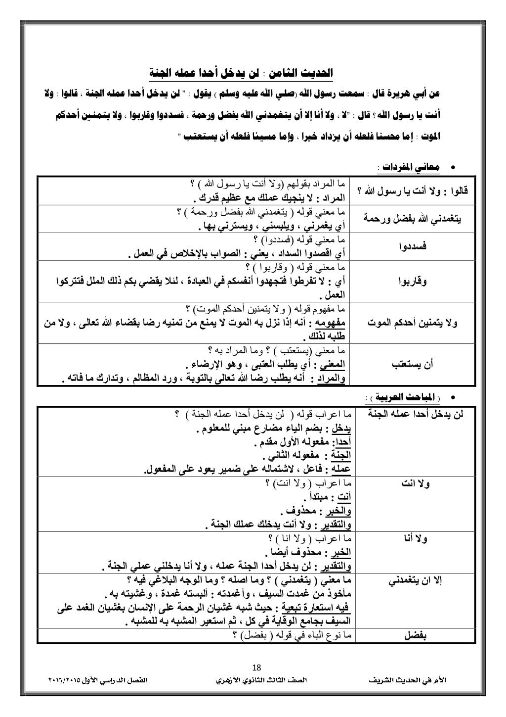 08
‫احلديث‬‫الثامن‬:‫اجل‬ ‫عمله‬ ‫أحدا‬ ‫يدخل‬ ‫لن‬‫نة‬
‫قال‬ ‫هريرة‬ ‫أبي‬ ‫عن‬:‫اهلل‬ ‫رسول‬ ‫مسعت‬(‫وسلم‬ ‫عليه‬ ‫اهلل‬...