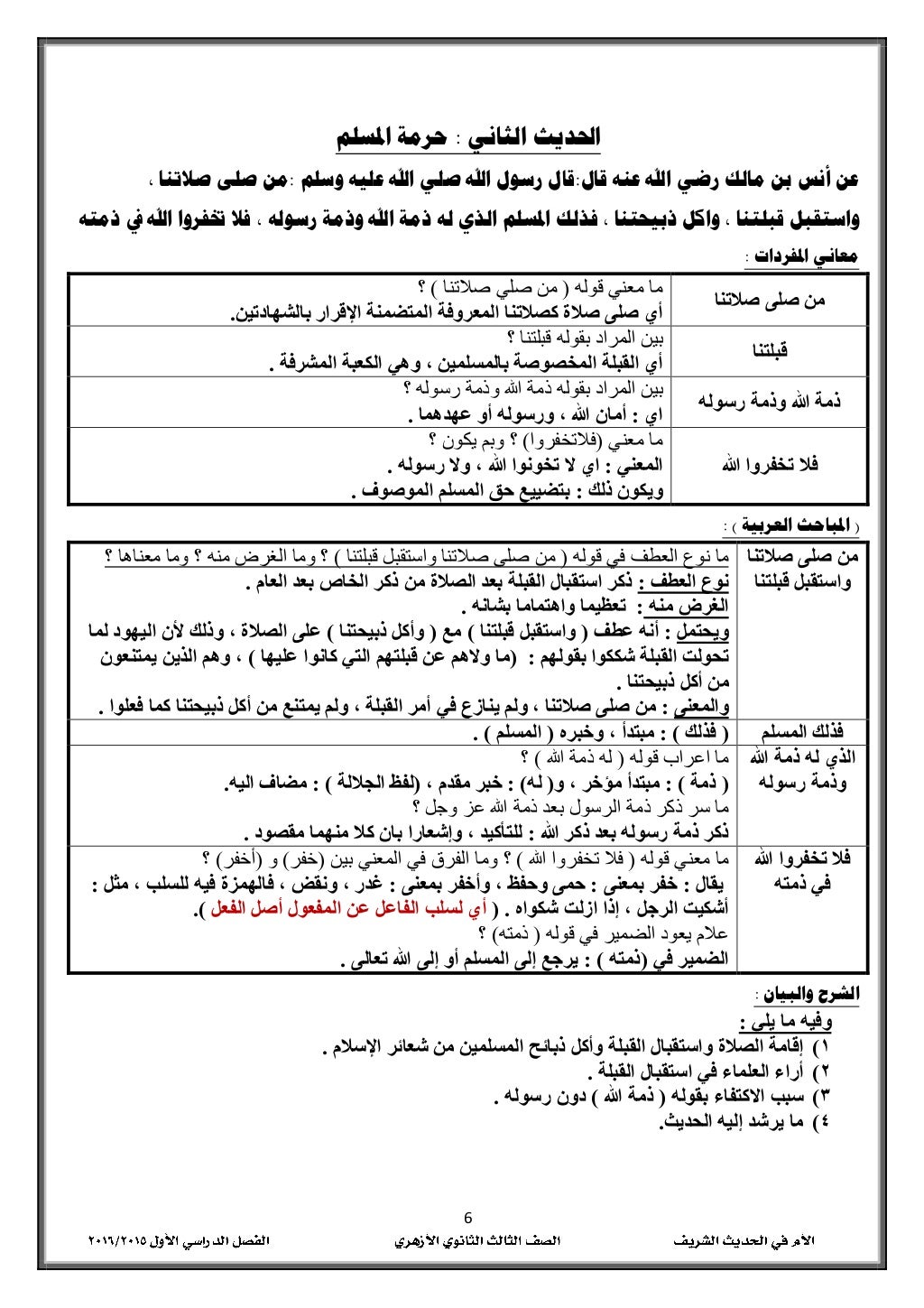 6
احلديثالثاني:املسلم حرمة
رض مالك بن أنس عنقال عنه اهلل ي:اهلل رسول قالصوسلم عليه ...