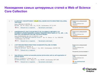 7
Нахождение самых цитируемых статей в Web of Science
Core Collection
 