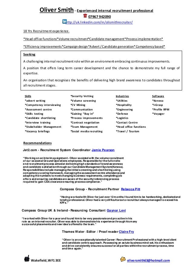 oli smith 2014 cv recruitment expert recruitment cv