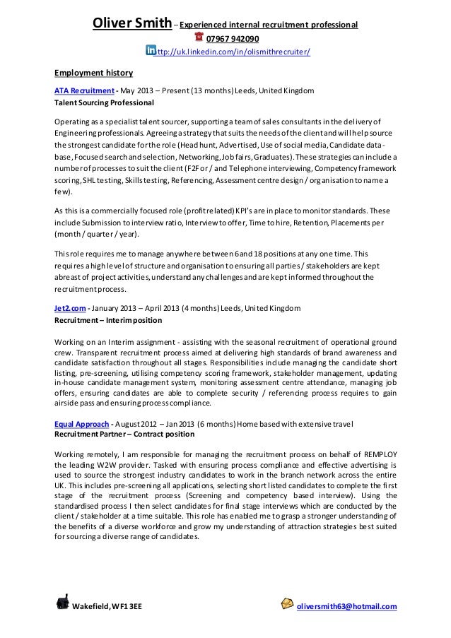 oli smith 2014 cv recruitment expert recruitment cv
