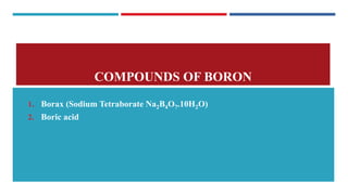 Group iiiA elements and compounds of boron - Fsc. 2ND YEAR CHEMISTRY | PPTX