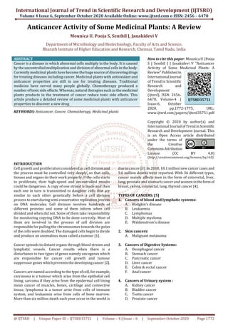 Anticancer Activity of Some Medicinal Plants A Review | PDF