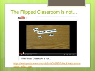 The Flipped Classroom is not…
https://www.youtube.com/watch?v=hGs6ND7a9ac&feature=em-
share_video_user
 