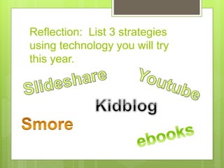 Reflection: List 3 strategies
using technology you will try
this year.
 