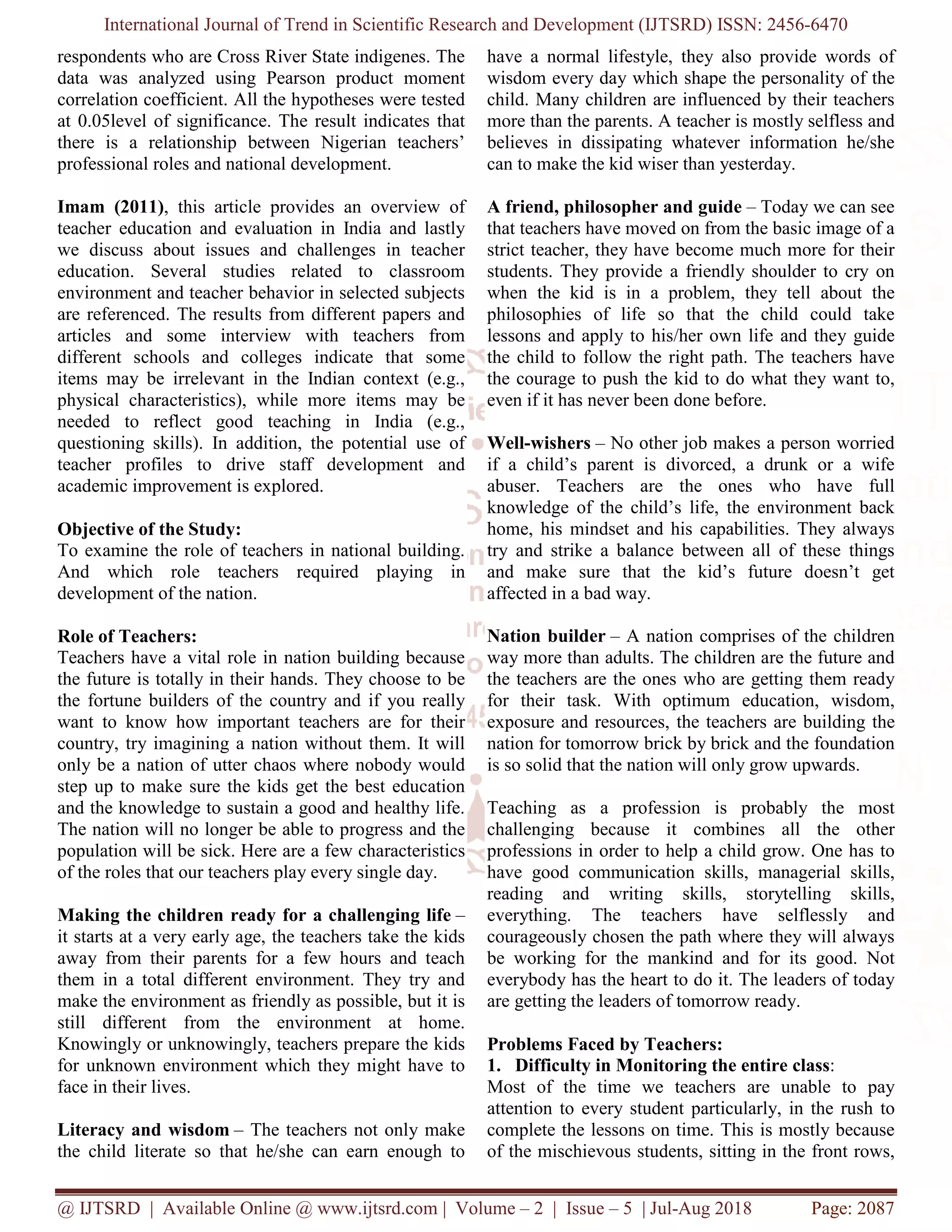 Role of Teachers in Nation Building | PDF