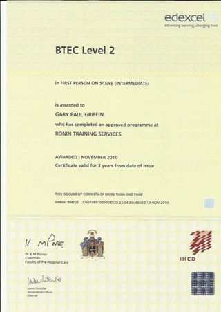 BTEC Level 2 FPOS Medical Certificate