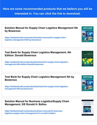 Solution manual for Supply Chain Logistics Management Bowersox Closs ...
