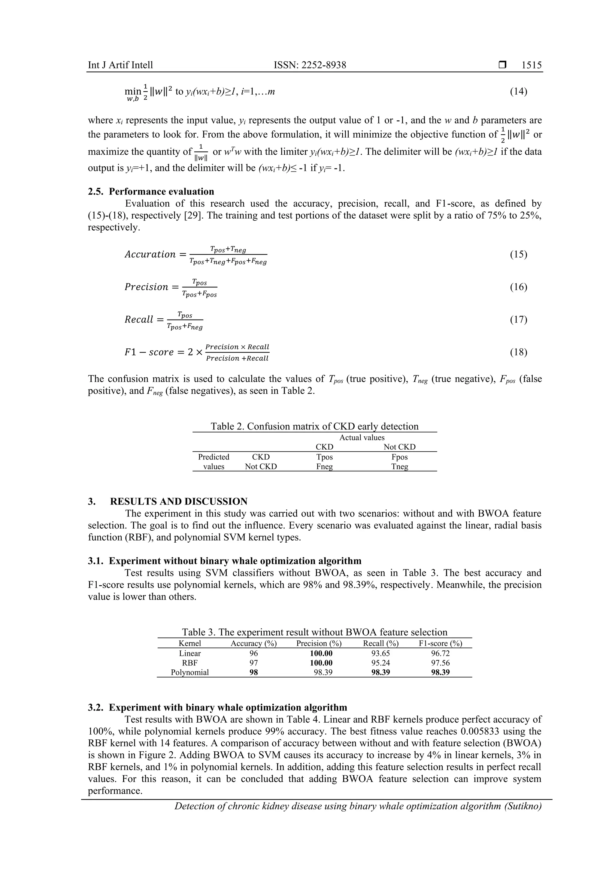 Detection Of Chronic Kidney Disease Using Binary Whale Optimization Detection of chronic kidney disease using binary whale optimization
