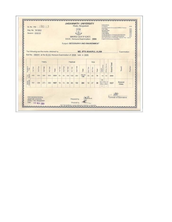 University Marksheet